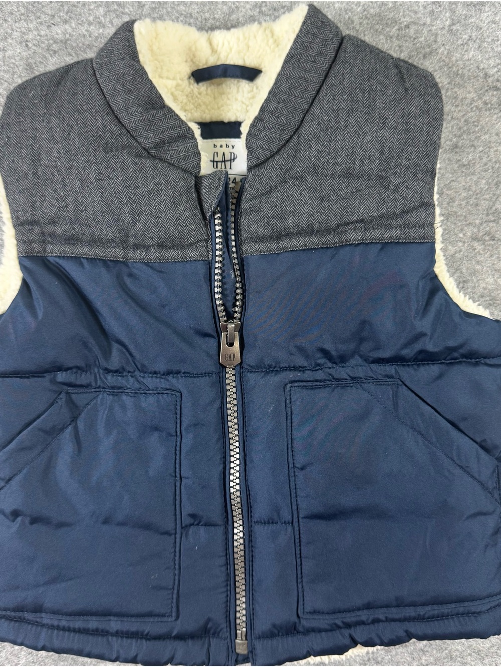 GAP Navy & Gray Sherpa-Lined Puffer Vest